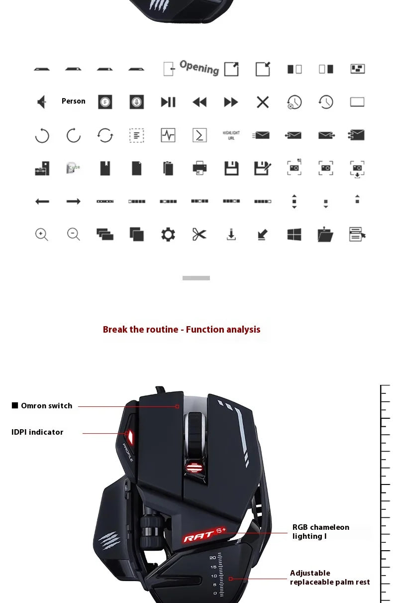 MeiJiaLion RAT6+ Wired Mechanical Gaming Mouse With Weight RGB Computer Esports Mouse Controller Black And White For Gamers