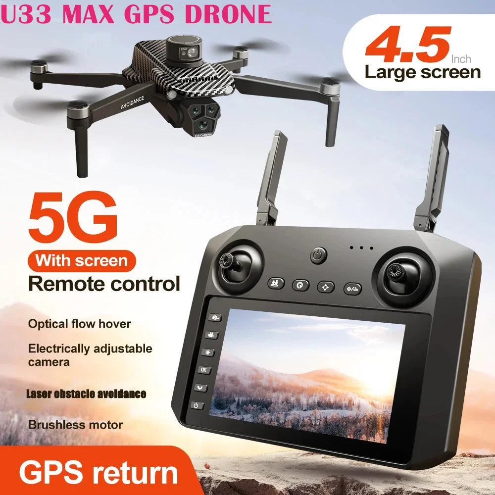 Professional GPS Drone 2025 U33 U99 with 8K Camera 360 Laser Obstacle Avoiding Touch Screen Brushless Motor FPV 5G RC Dron Toys