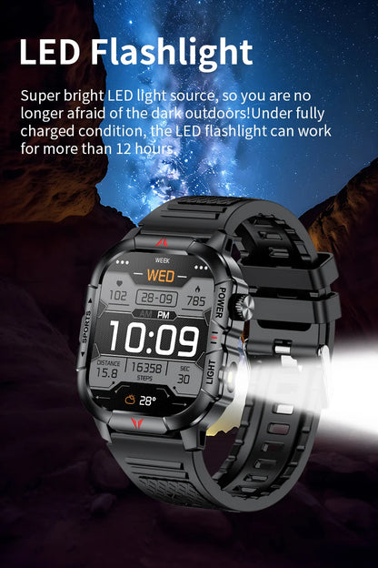 LIGE Smart Watch LED Flashlight Men Waterproof Watches 2.01-inch HD Screen Health Bracelet Military Outdoor Sport Smartwatch Man
