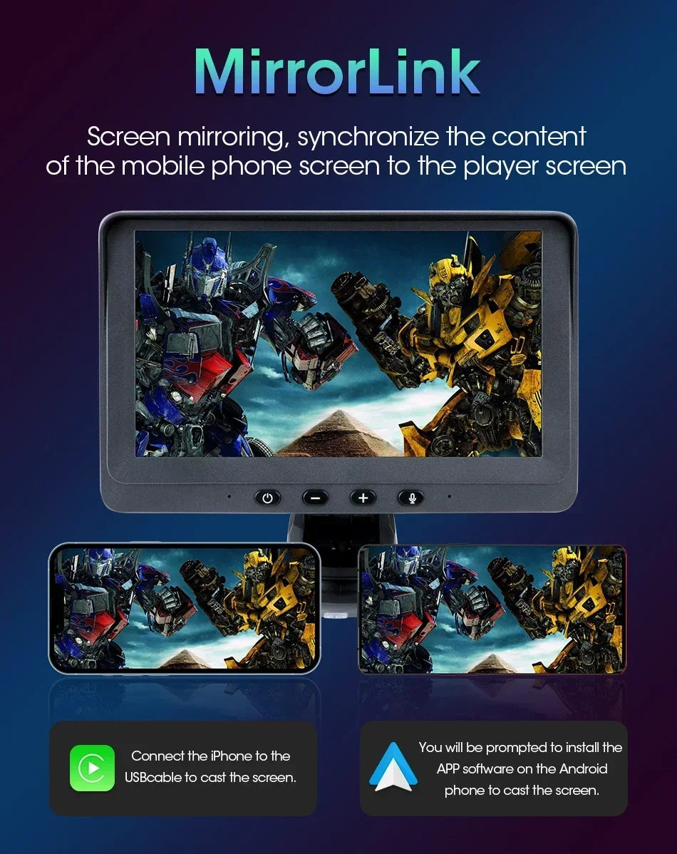Portable 7 inch Multimedia Video Player Wireless Carplay Android Auto Touch Screen With USB AUX Dual Bluetoth Stereo Car Radio