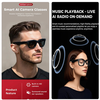 2025 New 800w HD Smart Glasses UV Protective Voice Assistant Touch Control Hands-Free Sound Surround Local Music Smart Glasses