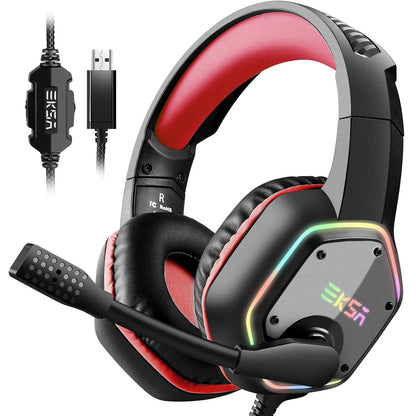 Gaming Headphones For PC/PS4/PS5 EKSA E1000 7.1 Surround RGB Gaming Headset Gamer USB Wired Headphones with Noise Cancelling Mic