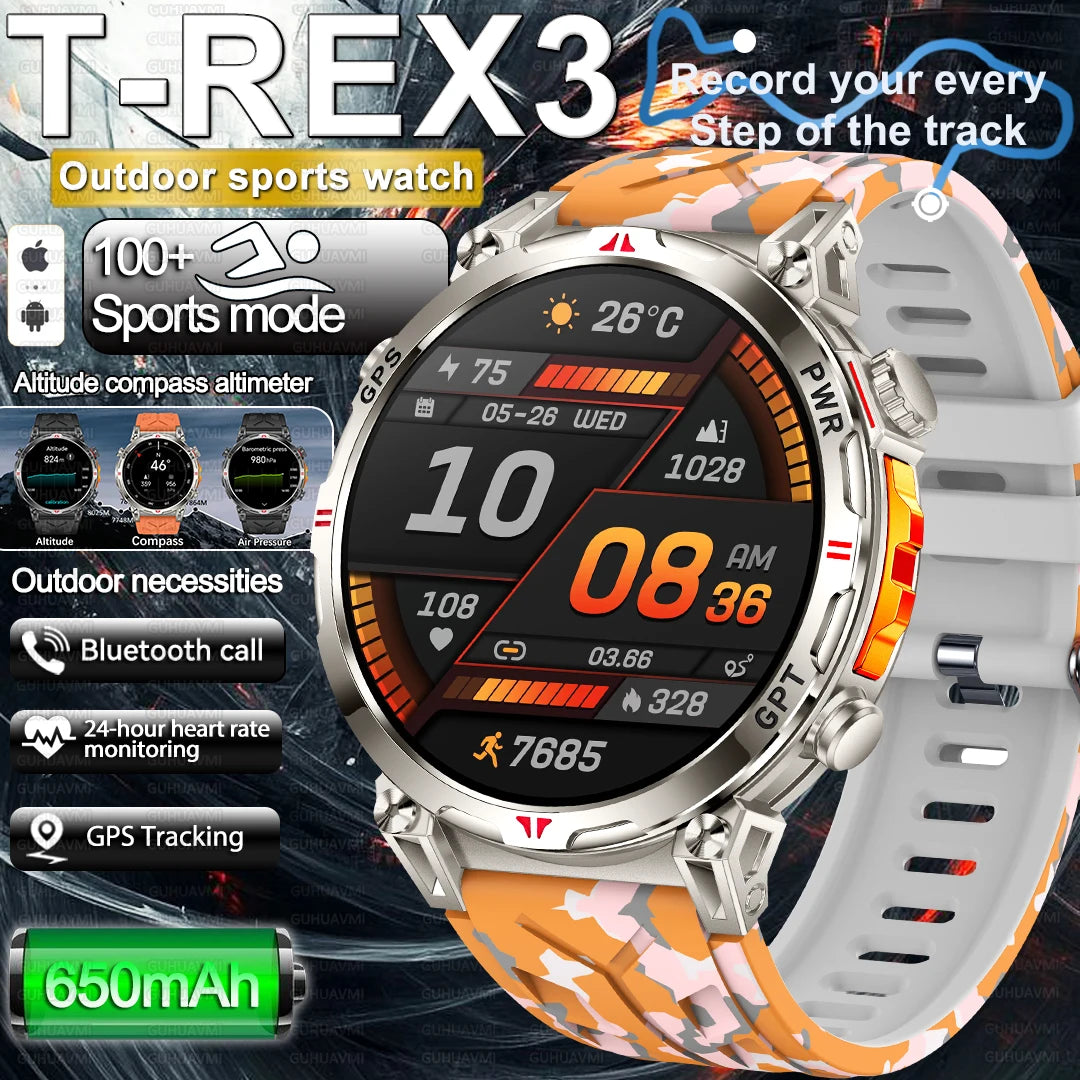 2025 Best seller Military AMOLED HD SmartWatch GPS Compass 10ATM Waterproof Tactics 170+Sport BT call SmartWatch 650Mah Battery