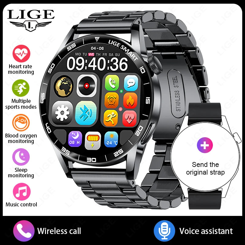 LIGE 2025 New Fashion Smart Watch Men HD Screen Sport Fitness Heart Rate Monitor Bluetooth Call IP68 Waterproof Smartwatch Women