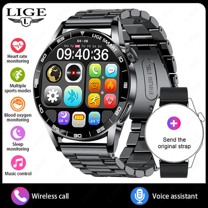 LIGE 2025 New Fashion Smart Watch Men HD Screen Sport Fitness Heart Rate Monitor Bluetooth Call IP68 Waterproof Smartwatch Women