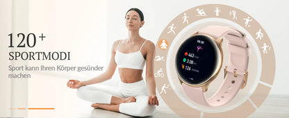 Smart watch for women, always-on display, IP67, fitness tracker with sleep monitoring/menstrual cycle, black gold