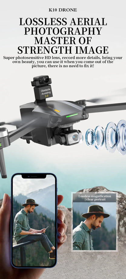 10KM 35 Mins With Touch Screen RC K10 Professional GPS Drone with 3-Axis Gimbal 8K Dual Camera FPV Brushless Airdrop Quadcopter