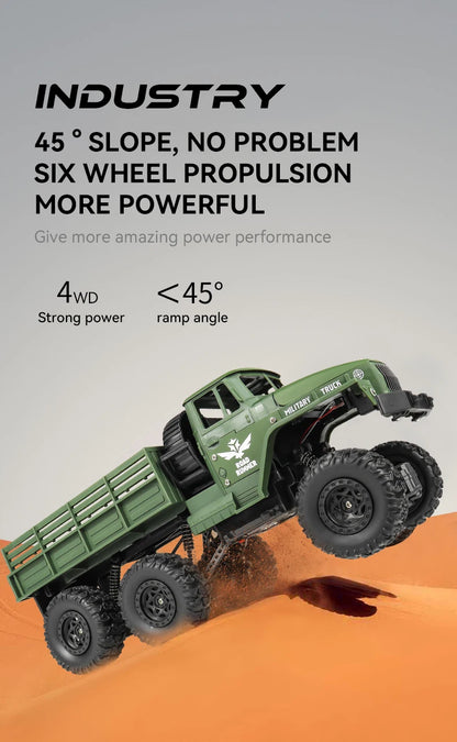 1/16 2.4G Aluminum Alloy RC Truck Six Wheel Military Edition with LED Lights Outdoor Remote Control Cars Toys Gift for Children