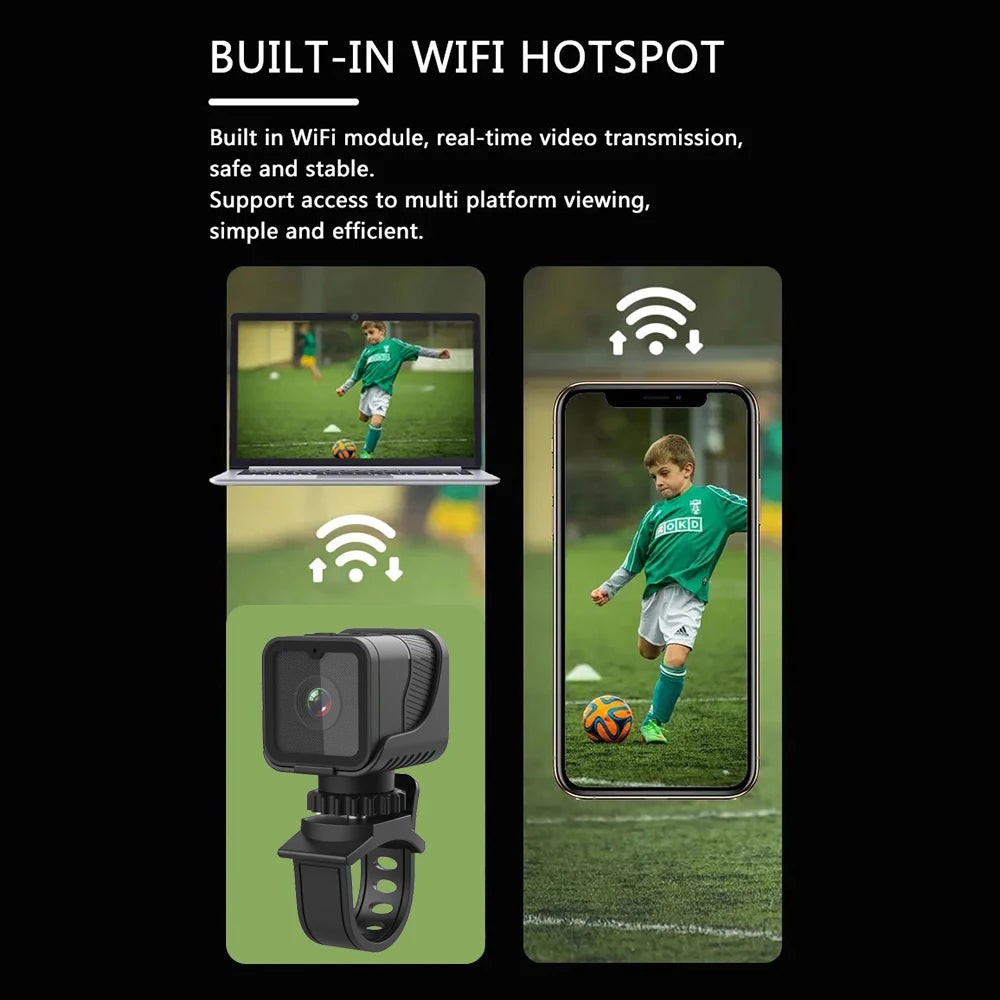 1080P HD Portable Sports Mini Camera with Hotspot WiFi Waterproof Camera, Motorcycle and Bike Driving Recorder