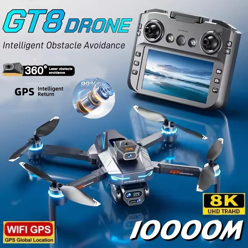 New GT8 Drone 8K Professional HD Camera Aerial FPV Intelligent Avoiding Obstacle Large Screen Remote Control Folding RC Dron Toy