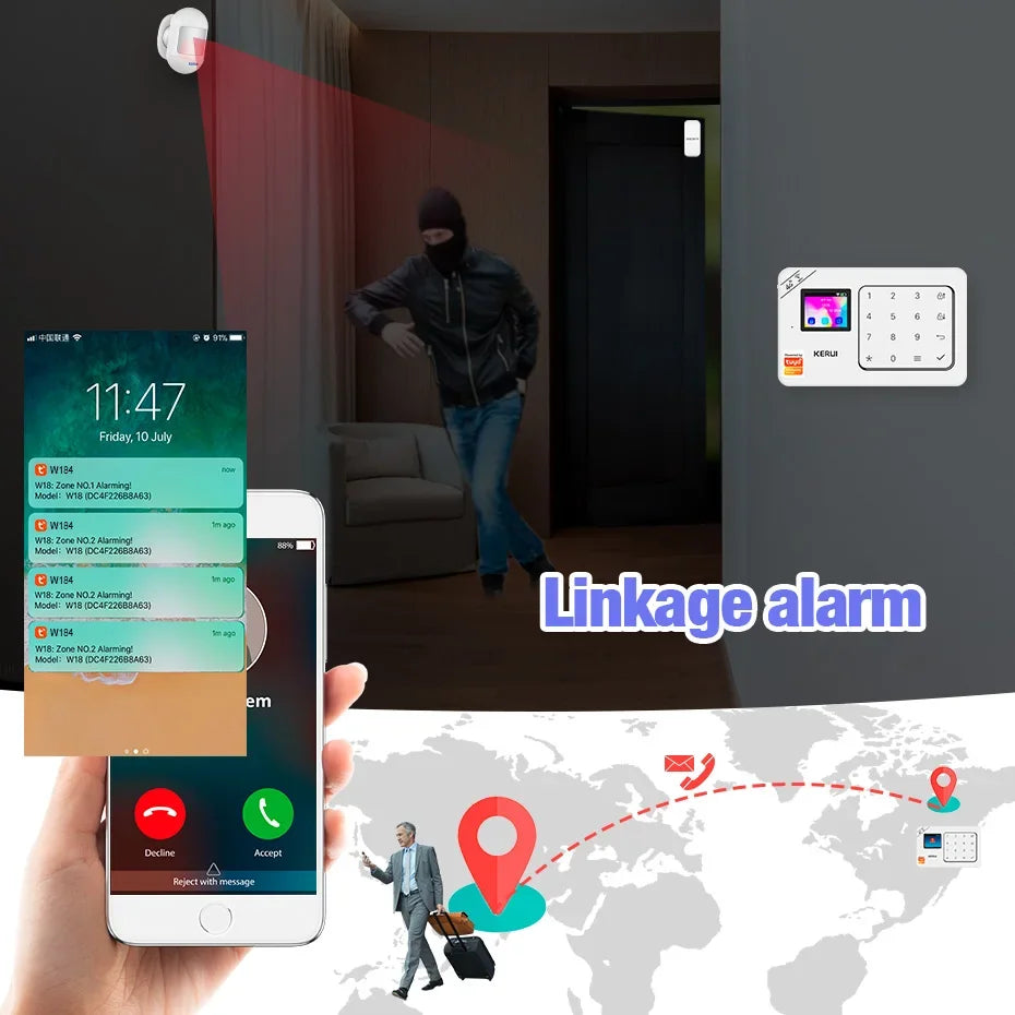 KERUI NEW 4G/WiFi Home Alarm System Tuya Smart Home Sesurity Alarm Wireless Burglary Protection PIR Motion Sensor APP Control