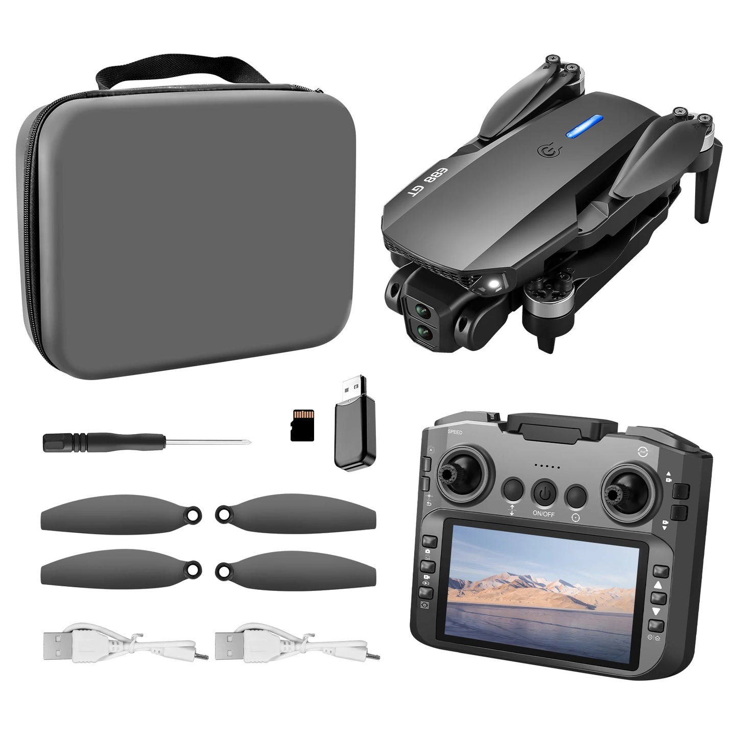 E88GT 4.3-inch Large Screen Drone Brushless Dual Camera Aerial Photography 8K HD Optical Flow Remote Control Aircraft Boy Gift