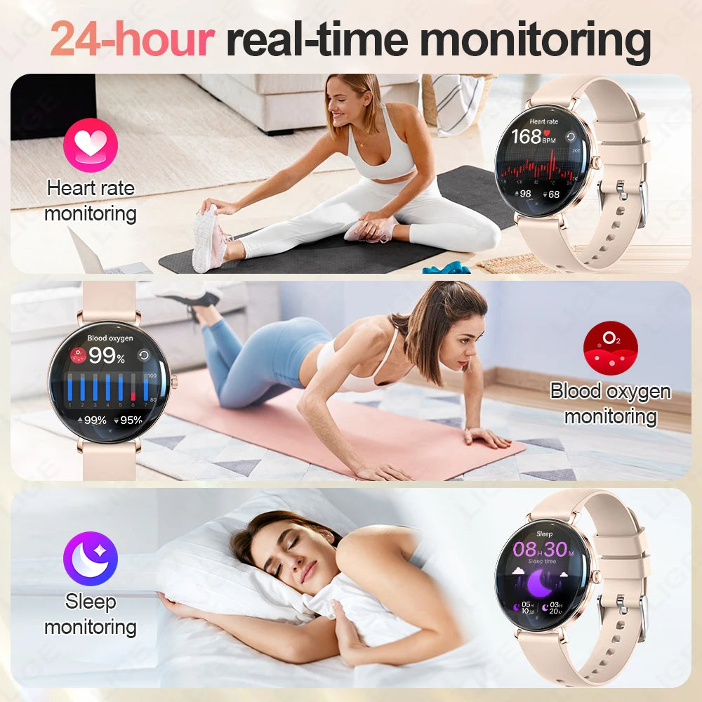 LIGE 2025 New Smart Watch Women 1.43" AMOLED HD Screen Heart Rate Sport Fitness Bluetooth Call Ladies Smartwatch For Android IOS