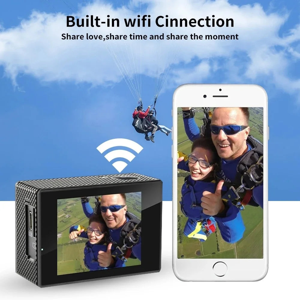 Null 4K Outdoor WiFi Action Camera Helmet Video Recording 4K/30FPS WiFi 2.0" 170DGPS 4X Zoom Underwater Waterproof Sports Camera