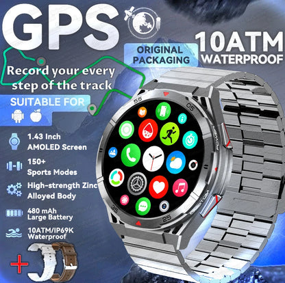 New Outdoor Built-in GPS Smart Watch Men 1.43'' AMOLED Display Compass 3ATM Waterproof Swimming Grade Bluetooth Call Smartwatch