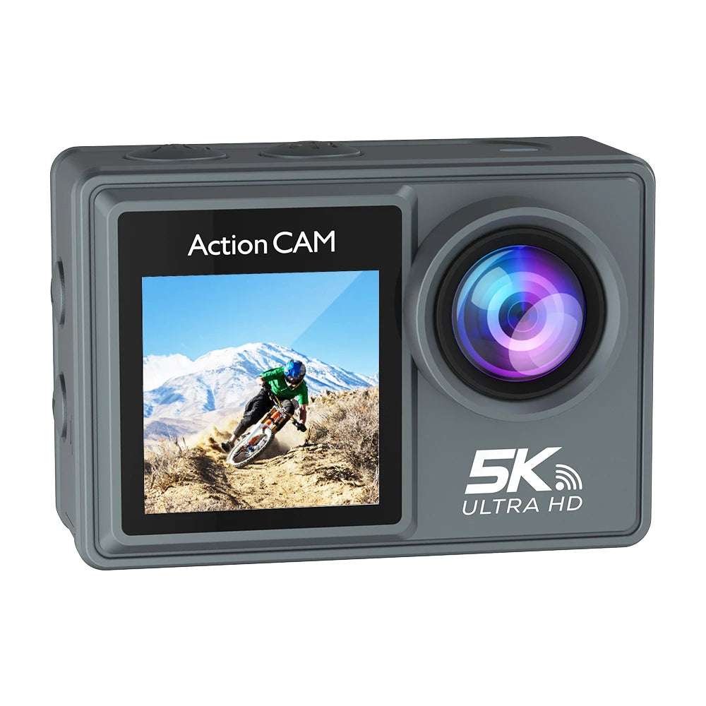 5K 4K60FPS Action Camera Dual IPS Touch LCD EIS 170° DVR 30M Waterproof 5X Zoom Sport Camera With Wireless Mic & Pre Recording