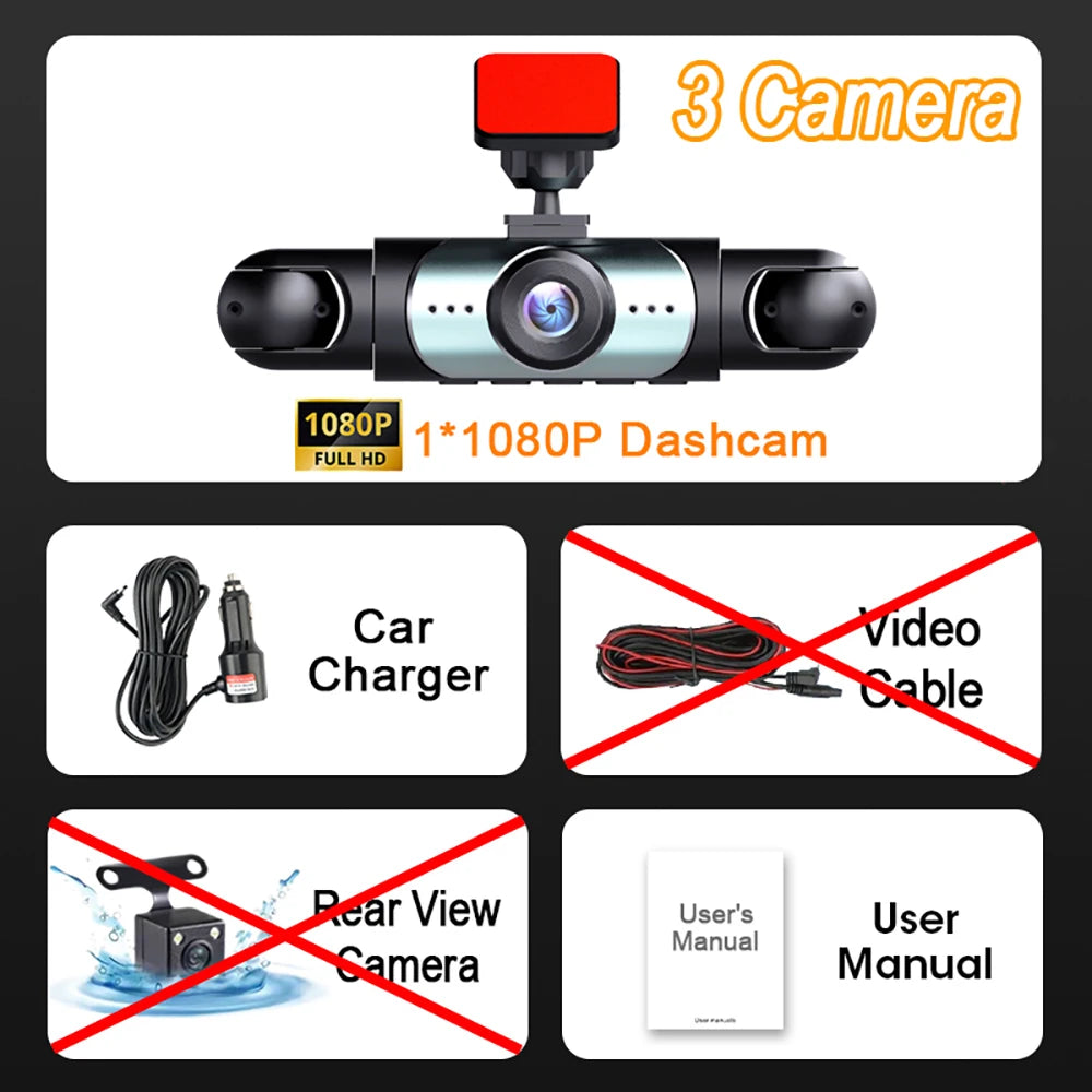 Dash Cam for Car 3/4 Channels Video Recorder 1080P Car DVR  Front inside Rotatable and Rear View Night Vision Car accessory