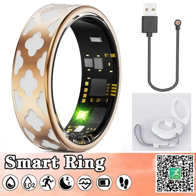 Smart Ring with Charging Box for Heart Rate Blood Oxygen Sleep Monitoring Multi Sport Tacking Modes IP68 Waterproof Smart Rings