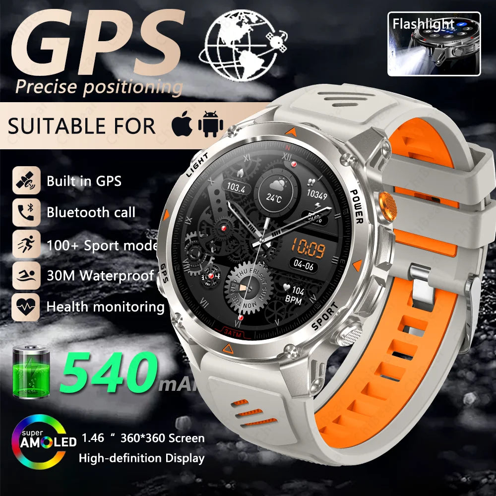 Built-in GPS Positioning Smart Watch Men 1.46 Inch HD Screen Compass 100+ Sport Mode 30M Waterproof Bluetooth Call Smartwatch