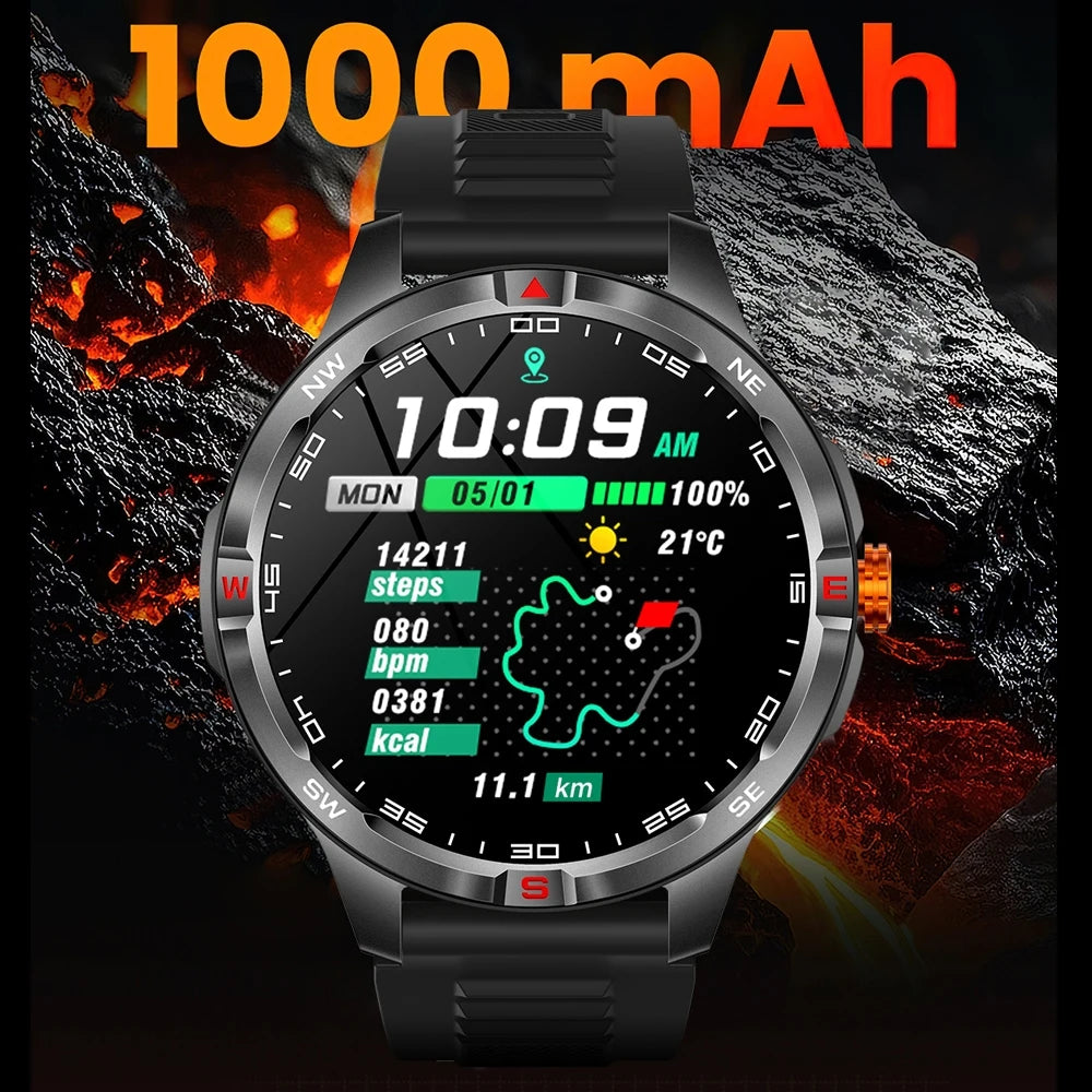 GPS Outdoor 1000mAh Battery Smartwatches Men 100+ Sports Mode Compass Heart Rate 3ATM Waterproof Bluetooth Call Smart Watch
