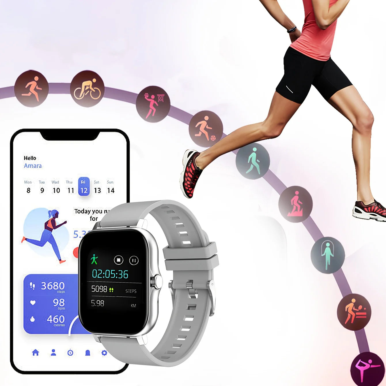 Smart watch, wireless calling /dial, multi -Sport mode, calling reminder and rejection,information reminder, Various APP Reminde