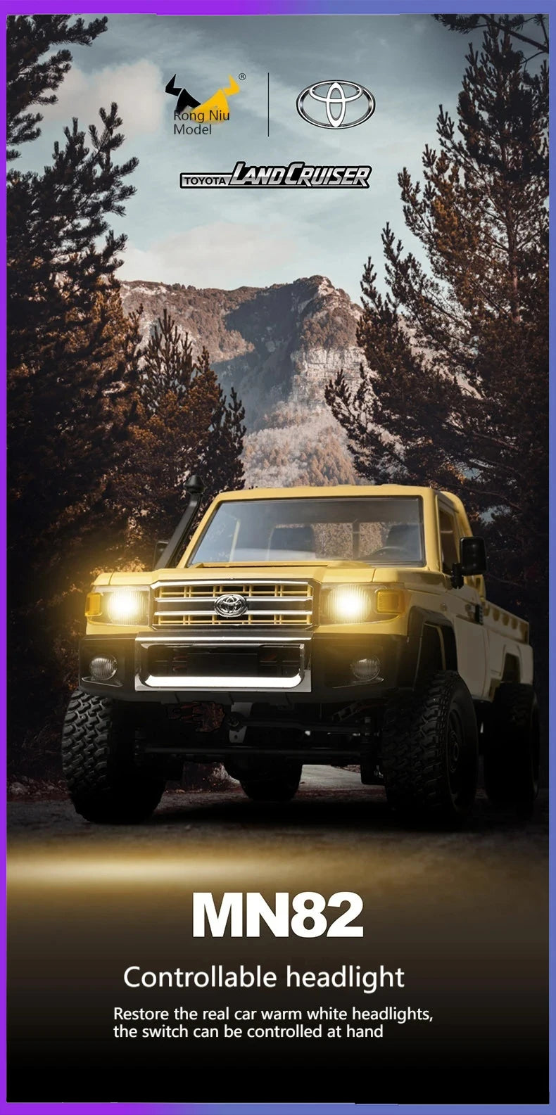 Rc Car MN82 1:12 Retro with LED Lights, Full Scale Analog LC79, Professional Four-wheel Drive Truck, Toy Truck Model RC
