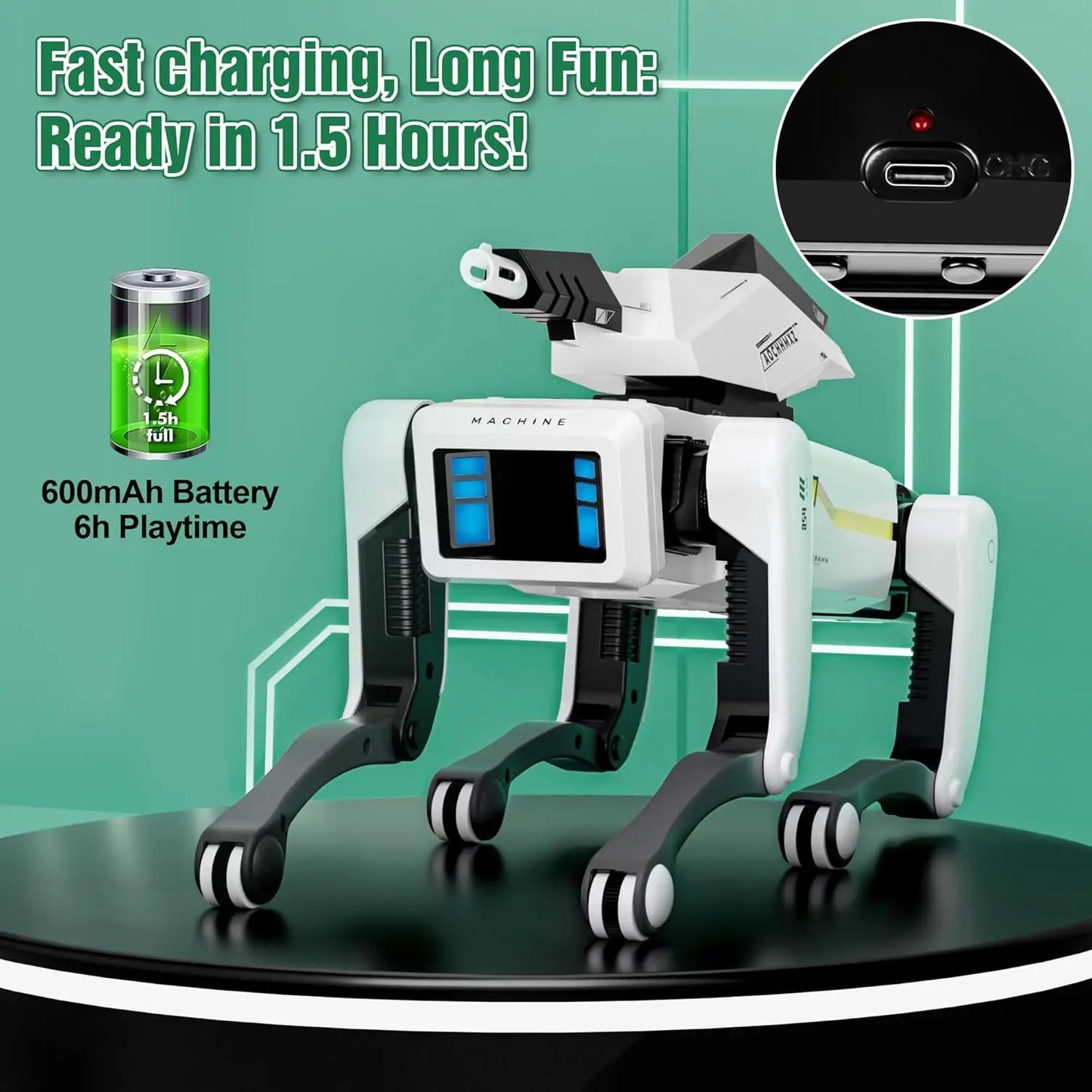 RC Mechanical Dog Multifunction Electric Intelligent Robot Dog with Turret Educational Toy Bionic Smart Robot Toy Gift ﻿