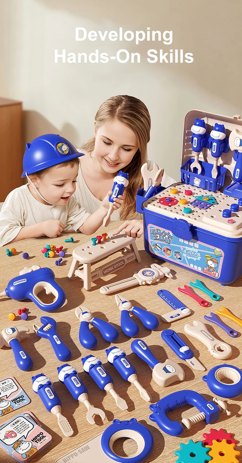 Children's Tool Set with Electric Toy Drill Kids Power Construction Toy Pretend Play Toy Tools Kit for Toddler Boys Girls Child