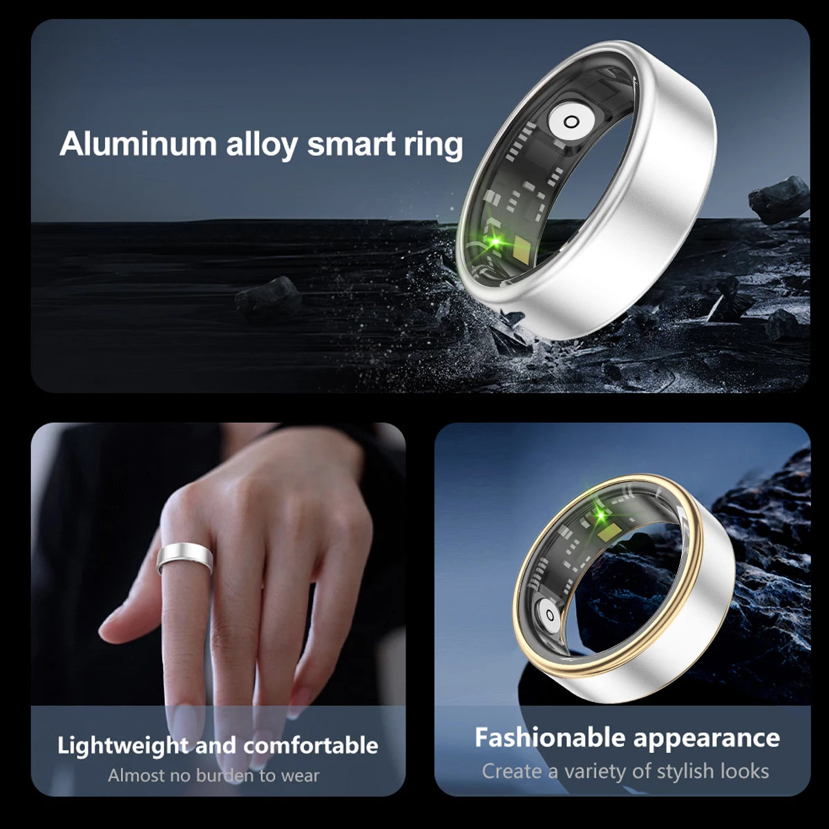Smart Ring with Long Battery Life Lightweight Design Health Tracking Heart Rate and Blood Oxygen Monitoring Sleep Recording