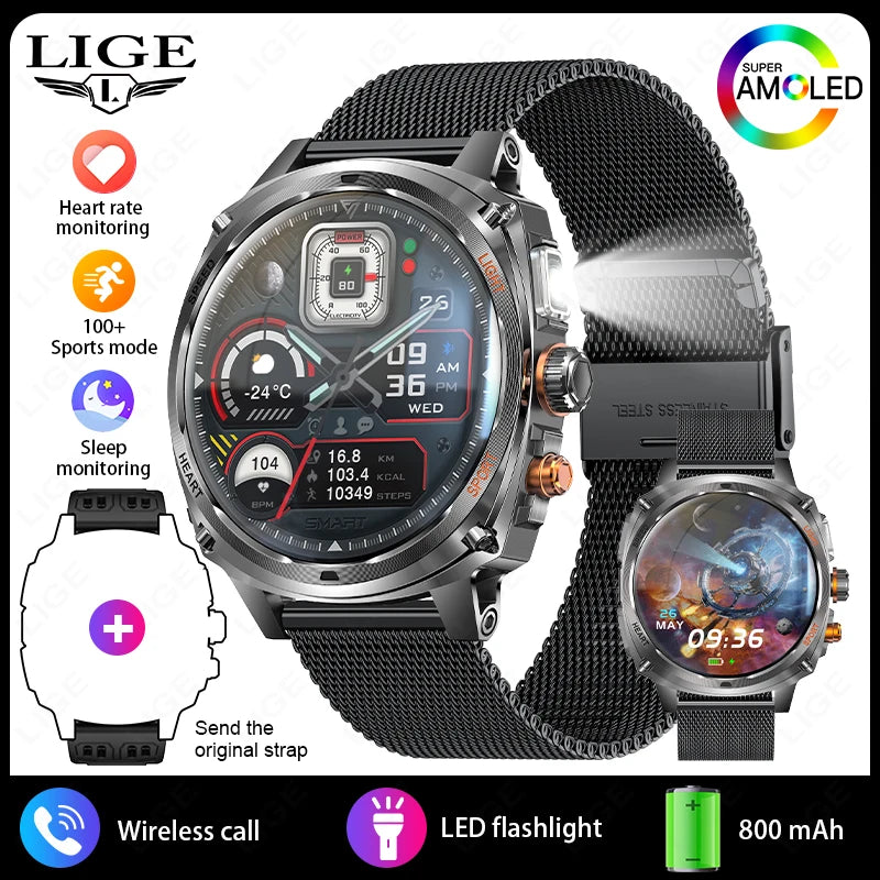 LIGE NEW Smart Watch Men 800mAh Large Battery Bluetooth Call IP67 Waterproof Smartwatch 100+Sport Health Monitor Smartwatches