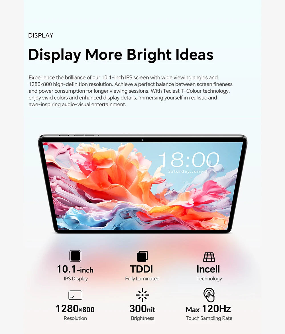 Teclast P30T Android 14 Tablet, 10.1 Inch 1280X800, 10Gb Ram (4Gb+6Gb Expansion), 128Gb Rom(Support Tf 1Tb)