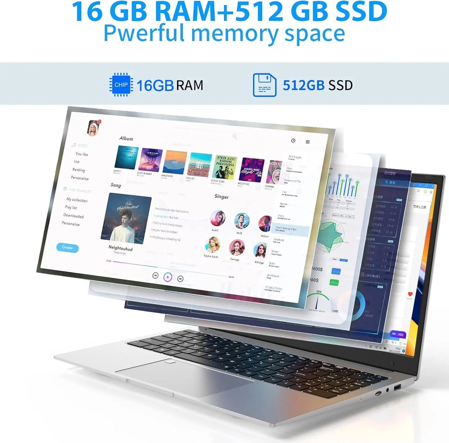 17.3-Inch Display Laptop Intel N5095 8GB 16GB RAM 256GB 512GB SSD windows 1600*900 Notebook Office Study Computer PC