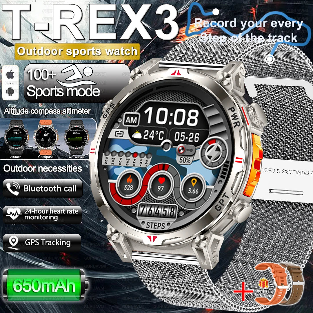 2025 Best seller Military AMOLED HD SmartWatch GPS Compass 10ATM Waterproof Tactics 170+Sport BT call SmartWatch 650Mah Battery