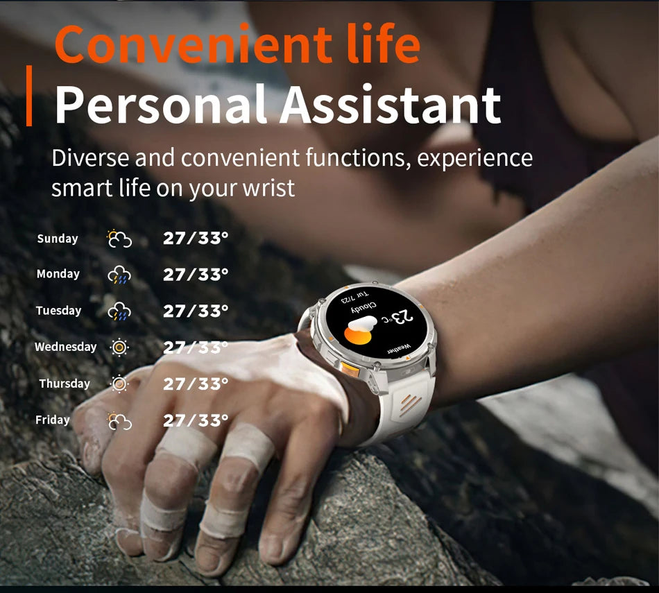 1100mAh Battery Outdoor Sport Smartwatches Men LED Flashlight Message Push Heart Rate 3ATM Waterproof Bluetooth Call Smart Watch