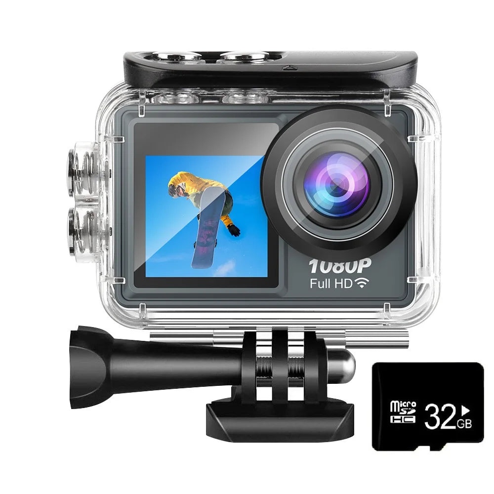 Action Camera Full HD 1080P 12MP Waterproof 30M Underwater Dual Screen With WiFi Wide Angle Sport Camera With Motion Detection