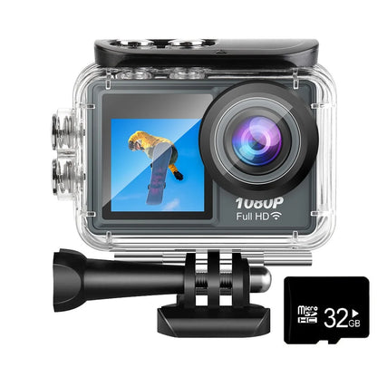 Action Camera Full HD 1080P 12MP Waterproof 30M Underwater Dual Screen With WiFi Wide Angle Sport Camera With Motion Detection