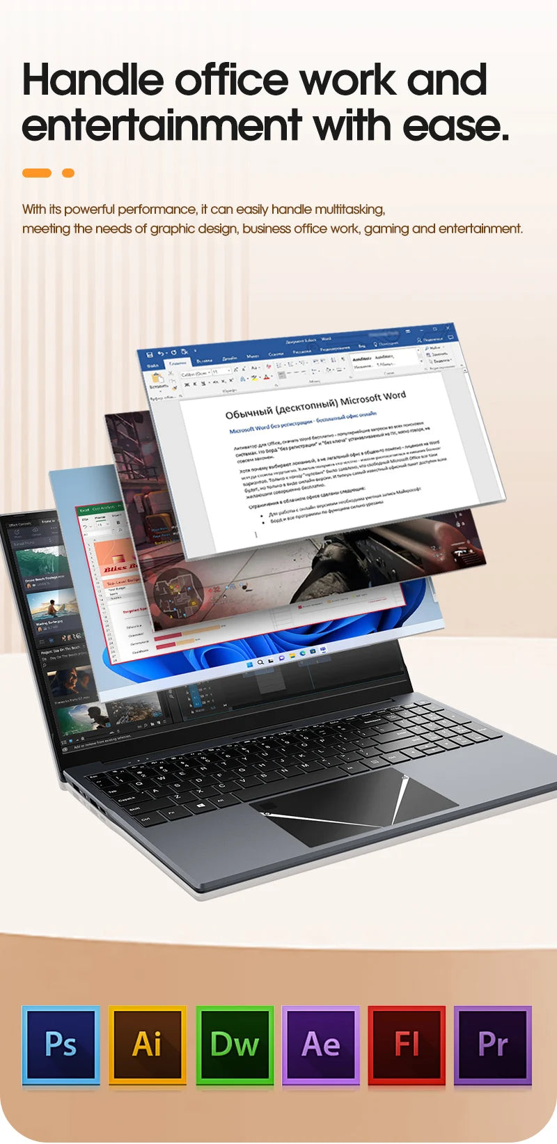 15.6" Ultra Slim Laptop 16GB RAM 512GB SSD Intel N5095 Notebook 1920*1080 FHD Screen Windows 10 Office Study Portable Computer