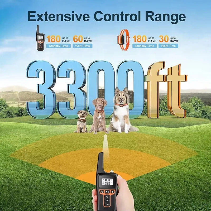 1000m Electric Dog Training Collar with Remote Control Waterproof Rechargeable Pet Dog Bark Stop Shock Collar Electric Shocker