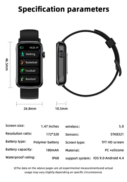 1.47inch Smart Watch Men Women Smart Bracelet Heart Rate Step Count Sports Health Monitoring Waterproof Men's Sports Smart Watch