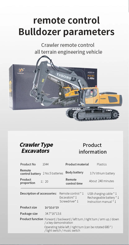 RC Excavator 1:20 Remote Control Truck 2.4G RC Crawler Engineering Vehicle Truck Radio Control Children's Day Christmas Gifts
