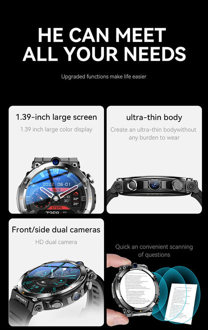 4G LTE Smart Watch 2025 Android os GPS Video Voice Wi-Fi Call Messaging HD Dual Cameras 4G Sim Card Call WIFI Men's SmartWatch