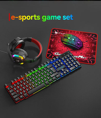 USB Keyboard And Mouse Gaming Headset Combos 4 In 1 English Gaming Wired RGB Keyboard Mouse Set With Mouse Pad and Headphones
