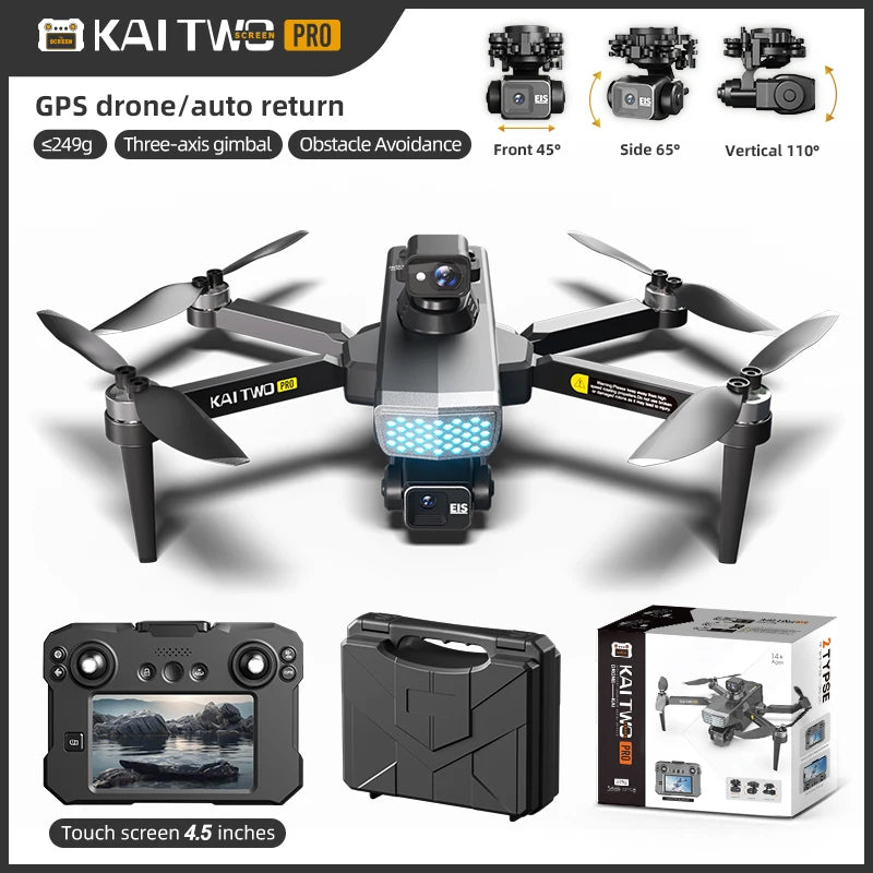 KAI TWO RC Professional Drone 8K HD Dual lens Camera 360°Obstacle avoidance Brushless With screen Three-axis aircraft Drone Toys