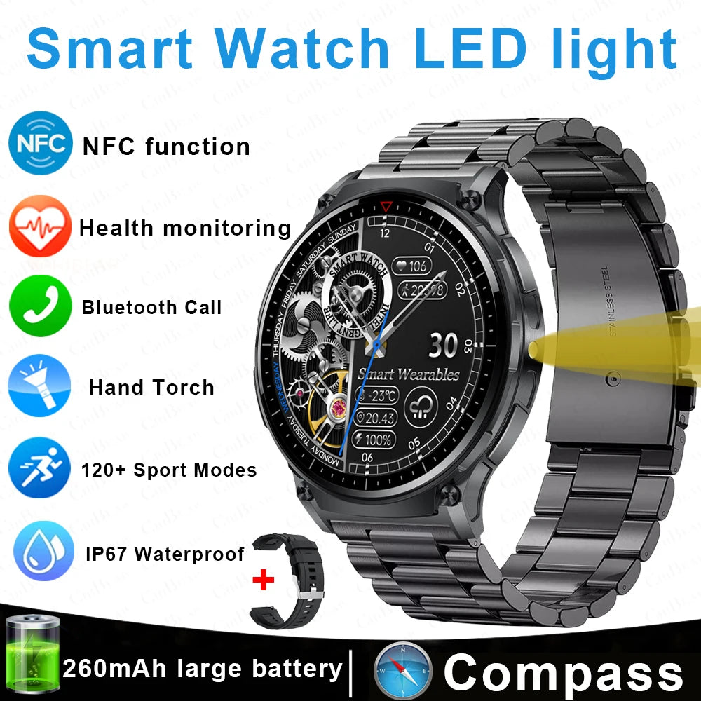 For Xiaomi New Smart Watch Men With LED Lights Outdoor GPS Motion Track Compass Waterproof Sports Watch Bluetooth Call 2024 New