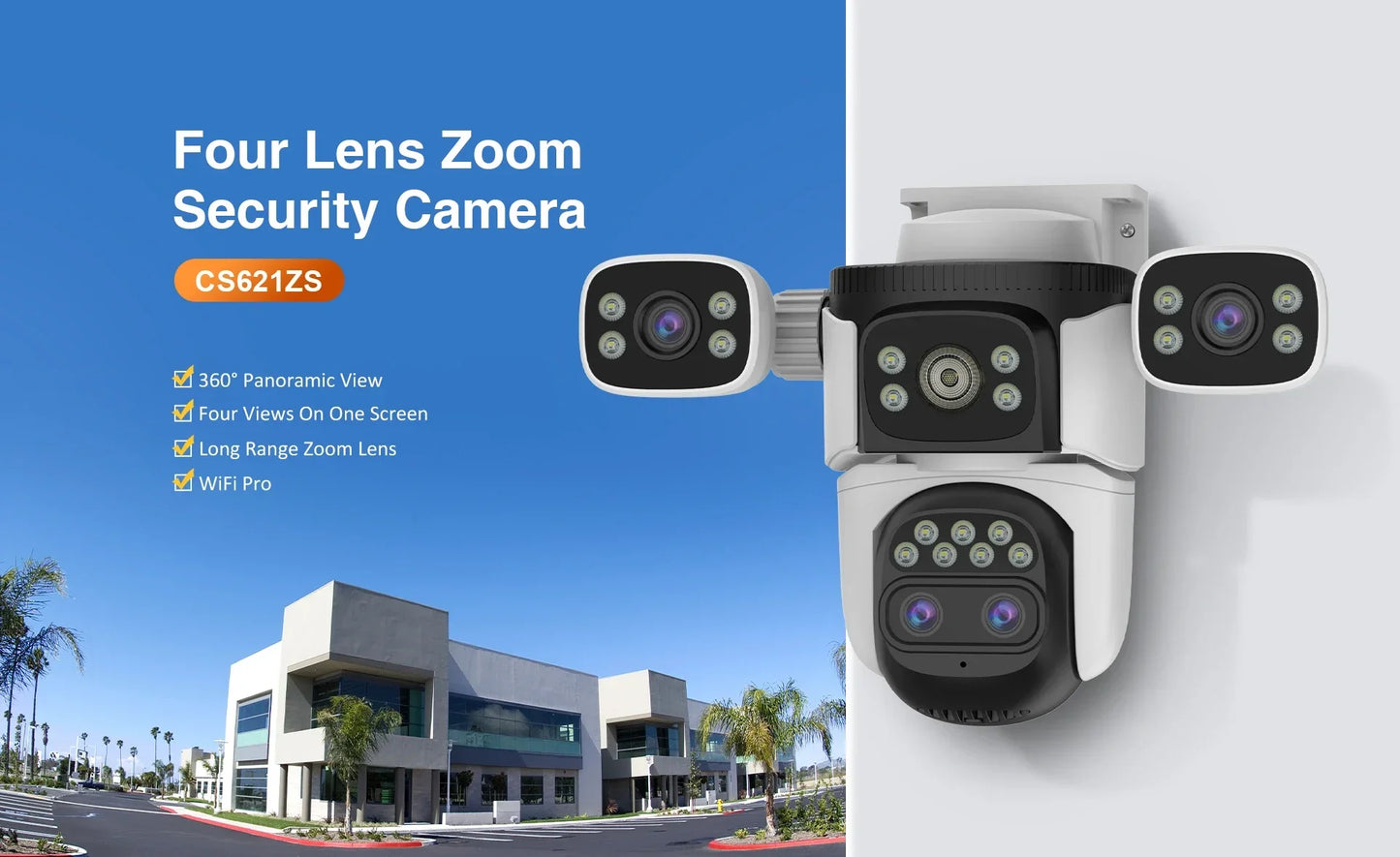 Four Lens WiFi Security Camera 20MP Four Screens Outdoor 10X Optical Zoom Human Auto Tracking Waterproof Multi-Camera System