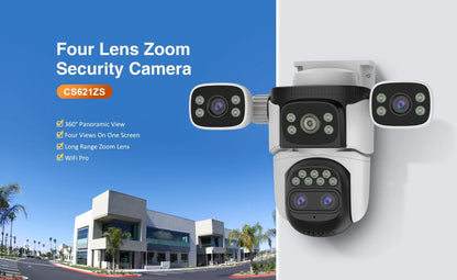 Four Lens WiFi Security Camera 20MP Four Screens Outdoor 10X Optical Zoom Human Auto Tracking Waterproof Multi-Camera System
