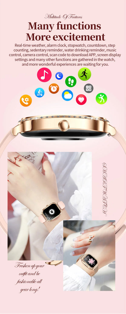 LIGE Fashion Women Smart Watch 1.75inch Curved Screen Sport Bracelet BT HD Calling Clock IP68 Waterproof Diamond Case Smartwatch