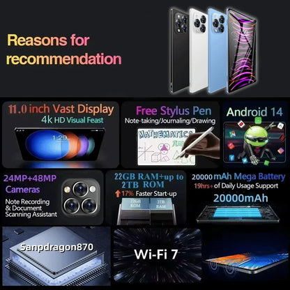 2025 New Original Global Edition Tablet Android 14 Pad 15 Pro 22GB+2TB Snapdragon 870 Tablet 5G Dual SlM Card WIFI HD 4K Mi Tab