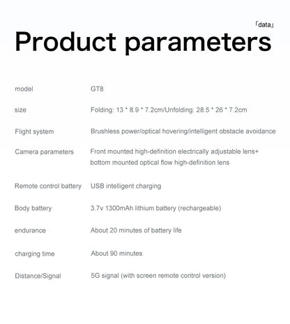 New GT8 Drone 8K Professional HD Camera Aerial FPV Intelligent Avoiding Obstacle Large Screen Remote Control Folding RC Dron Toy