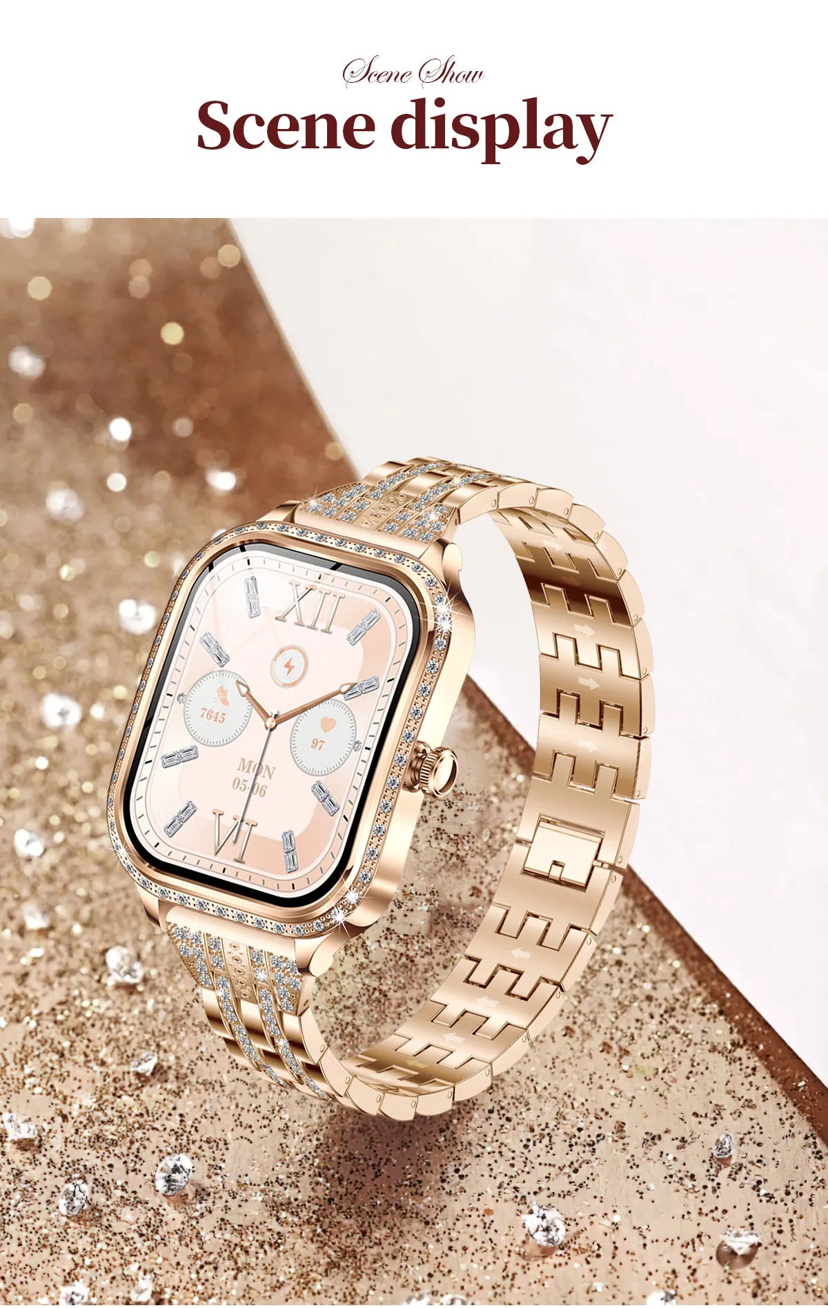 LIGE Fashion Women Smart Watch 1.75inch Curved Screen Sport Bracelet BT HD Calling Clock IP68 Waterproof Diamond Case Smartwatch